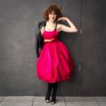 Fusta Lalea cu clini din tafta, Fucsia - imagine 2