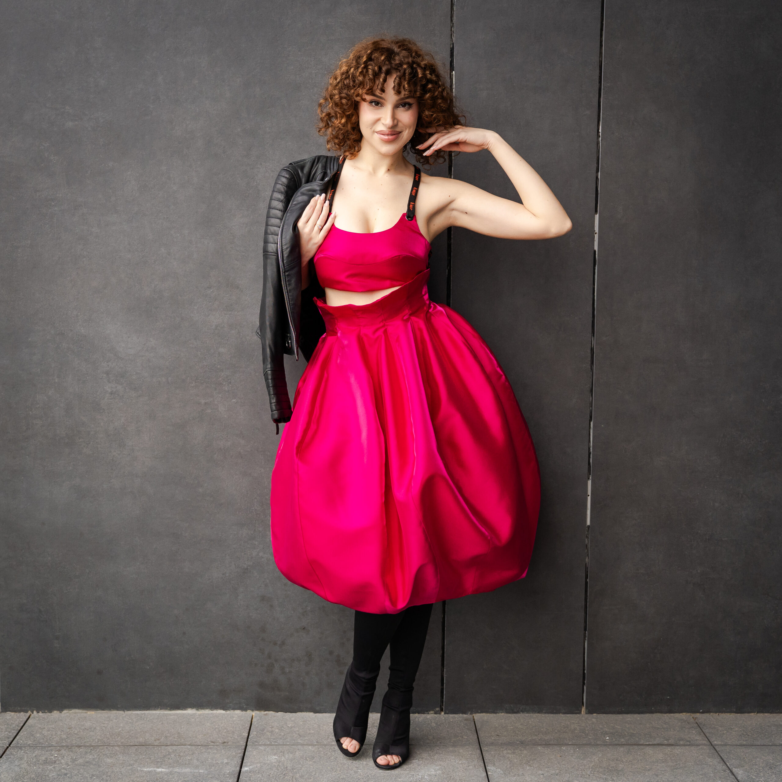 Fusta Lalea cu clini din tafta, Fucsia - imagine 2