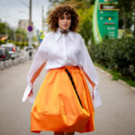 Fusta Ballon din tafta de lux, Portocaliu - imagine 2