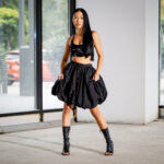 Fusta mini tip balon din kapitone fin cu aspect matlasat, Negru - imagine 2