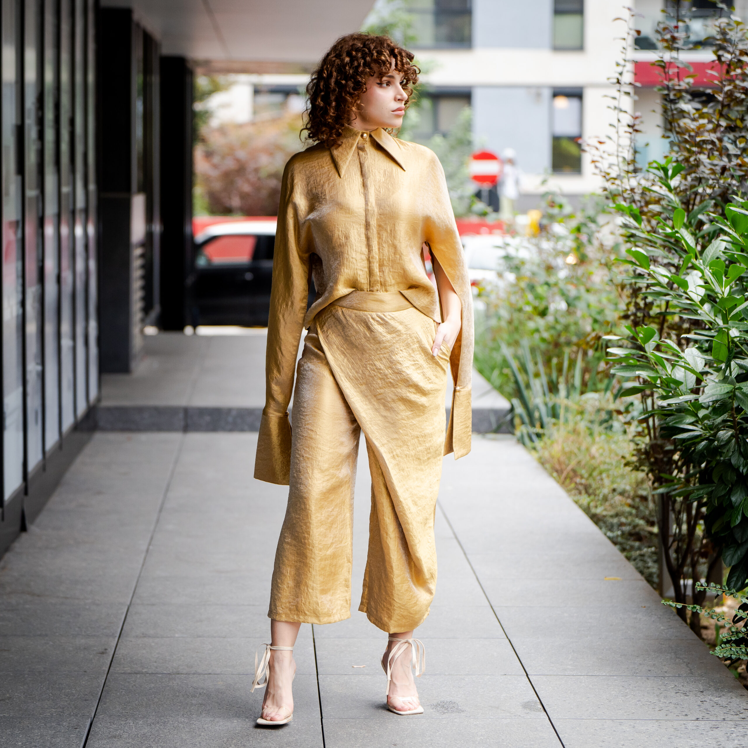 Pantaloni Chic din organza,  Auriu - imagine 8