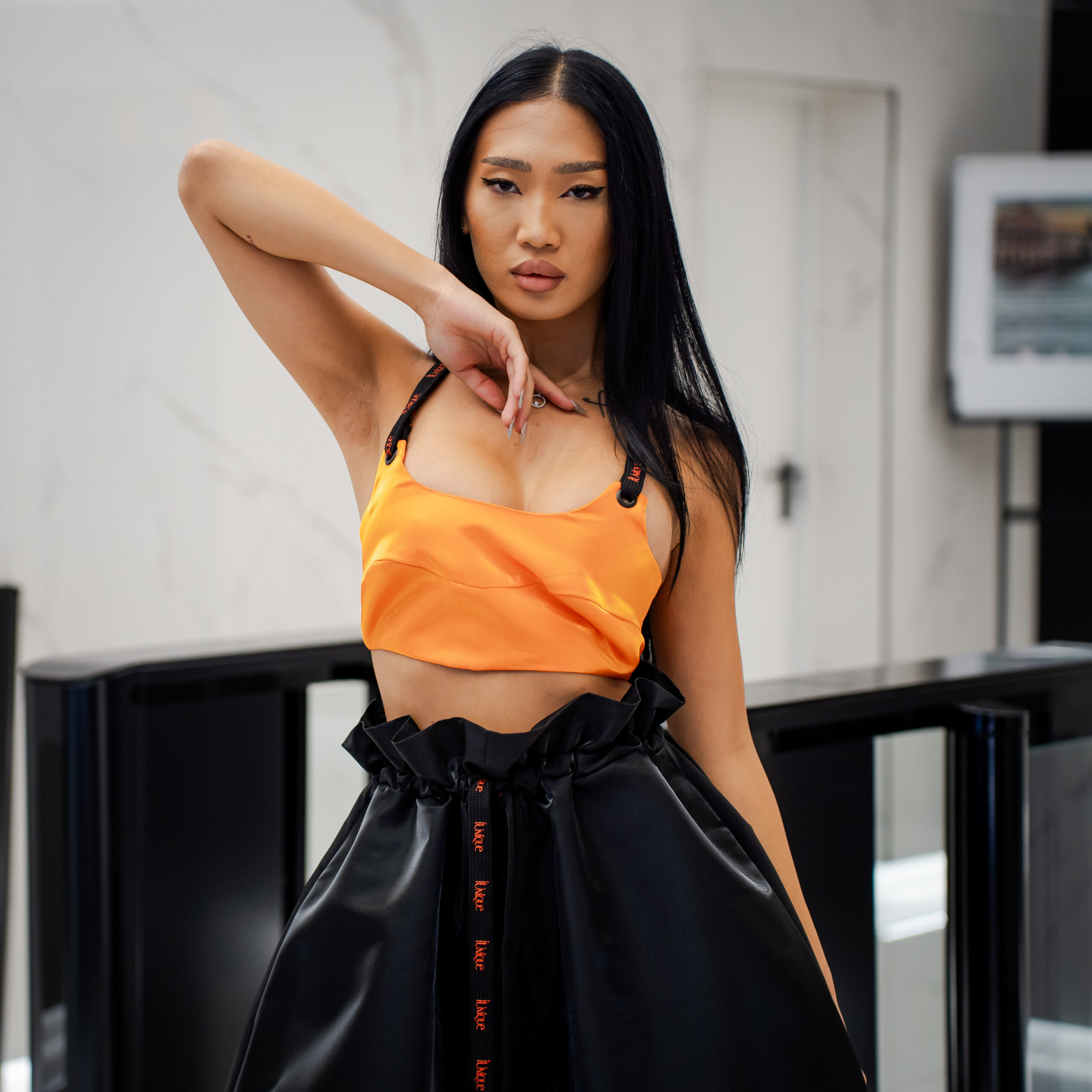 Top - Bustiera din tafta, portocaliu - imagine 6