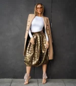 Fusta Lalea din kapitone fin cu aspect matlasat, Auriu - imagine 4