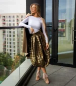 Fusta Lalea din kapitone fin cu aspect matlasat, Auriu - imagine 5