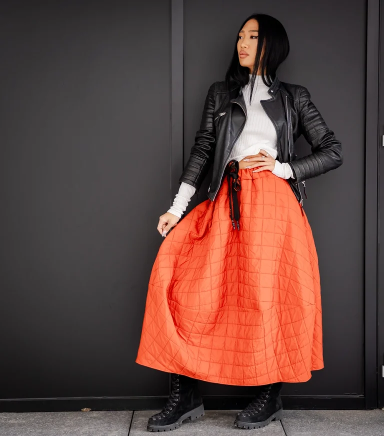 Fusta Ballon din kapitone fin cu aspect matlasat, Caramiziu photo review