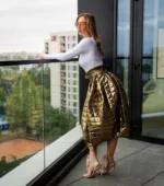 Fusta Lalea din kapitone fin cu aspect matlasat, Auriu - imagine 9