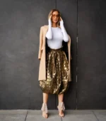 Fusta Lalea din kapitone fin cu aspect matlasat, Auriu - imagine 10