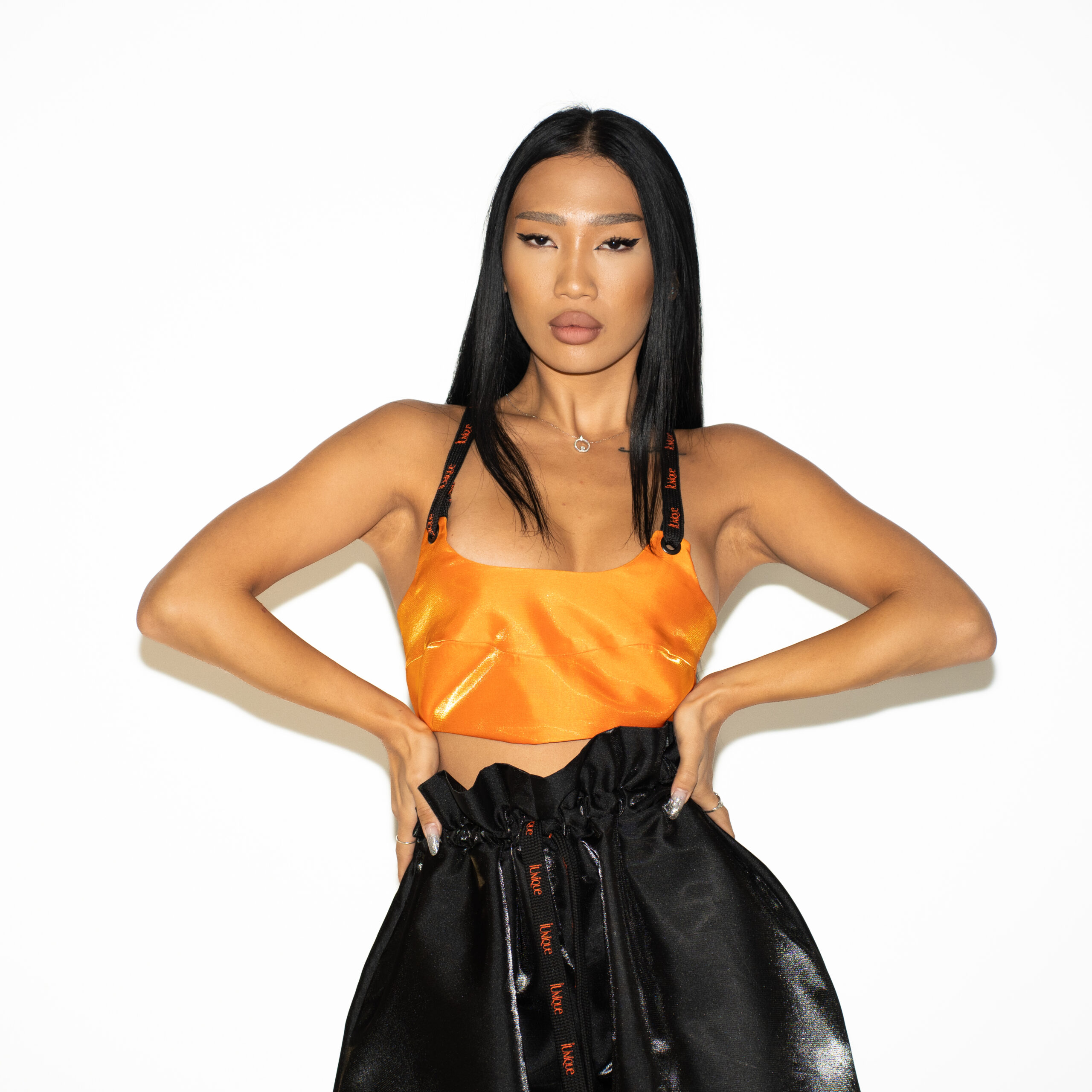 Top - Bustiera din tafta, portocaliu - imagine 1