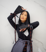 Camasa cambrata din poplin negru, cu panglici personalizate IUnique