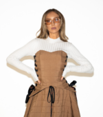 Corset bej din kapitone fin cu aspect matlasat si panglici IUnique