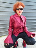 Camasa cambrata din organza burgundy, cu guler supradimensionat - imagine 2