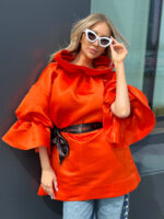 Rochia - Bluza - Electra din tafta clasica, Portocaliu - imagine 2