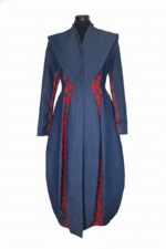 Palton denim cu imprimeu tartan si design sofisticat, Albastru - imagine 8