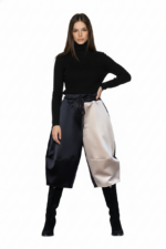 Pantaloni Ballon Contrast, Negru cu Bej - imagine 2