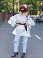 Rochia- Bluza Electra, din tafta clasica, Alb - imagine 5