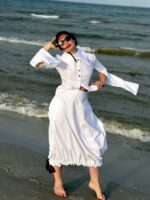 Fusta Flexi, cu snur reglabil la tiv, Alb - imagine 5