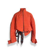 Jacheta scurta cu aspect matlasat si cordon, Caramiziu