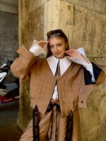 Jacheta scurta cu aspect matlasat si cordon, Bej - imagine 19