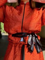 Jacheta scurta cu aspect matlasat si cordon, Caramiziu - imagine 10