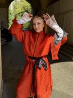 Jacheta scurta cu aspect matlasat si cordon, Caramiziu - imagine 14