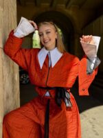 Jacheta scurta cu aspect matlasat si cordon, Caramiziu - imagine 7