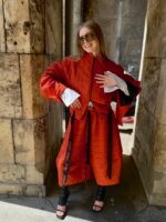 Jacheta scurta cu aspect matlasat si cordon, Caramiziu - imagine 6