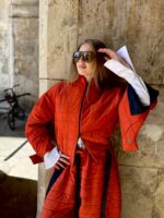 Jacheta scurta cu aspect matlasat si cordon, Caramiziu - imagine 2