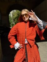 Jacheta scurta cu aspect matlasat si cordon, Caramiziu - imagine 9