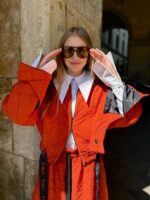 Jacheta scurta cu aspect matlasat si cordon, Caramiziu - imagine 5