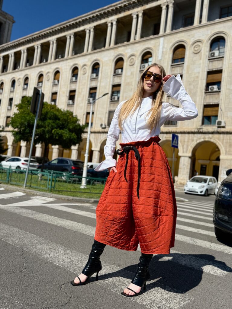 Pantaloni Ballonique din Kapitone fin cu aspect matlasat, Caramiziu photo review