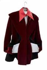 Sacou sculptural, Visiniu cu Negru - imagine 5