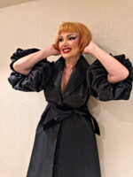 Pardesiu negru din Tafta de Lux si Maneci cu Volum - imagine 11