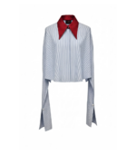 Camasa Kimono, poplin, Bleu cu guler rosu