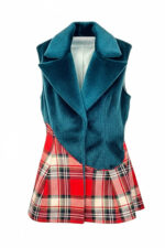 Vesta Sculpturala blanita verde, cu tartan rosu - imagine 2