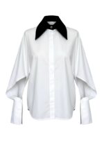 Camasa Kimono, poplin, Alb cu guler negru - imagine 3