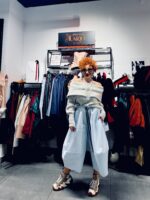 Pantaloni Ballonique din tafta de lux, bleu - imagine 5