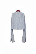 Camasa Kimono, poplin, Bleu cu guler rosu - imagine 5