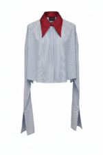 Camasa Kimono, poplin, Bleu cu guler rosu - imagine 7