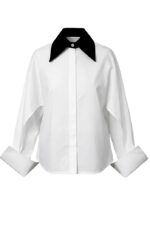 Camasa Kimono, poplin, Alb cu guler negru - imagine 4