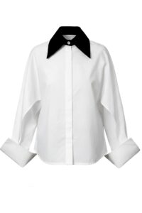 Camasa Kimono, poplin, Alb cu guler negru photo review