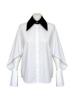 Camasa Kimono, poplin, Alb cu guler negru - imagine 5