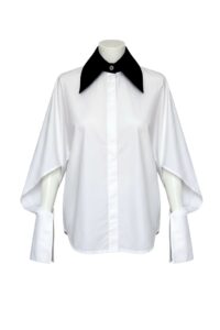 Camasa Kimono, poplin, Alb cu guler negru photo review