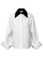 Camasa Kimono, poplin, Alb cu guler negru - imagine 6