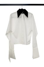 Camasa Kimono, poplin, Alb cu guler negru - imagine 7