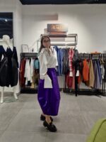 Pantaloni Ballonique din tafta de lux, mov - imagine 3