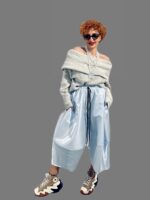 Pantaloni Ballonique din tafta de lux, bleu - imagine 2