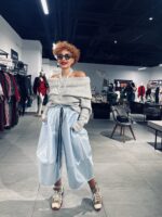 Pantaloni Ballonique din tafta de lux, bleu - imagine 3