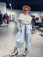 Pantaloni Ballonique din tafta de lux, bleu - imagine 4