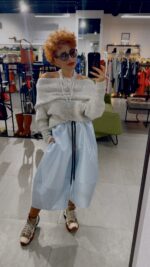 Pantaloni Ballonique din tafta de lux, bleu - imagine 9