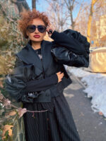 Jacheta Adams cu maneci voluminoase, Negru - imagine 2